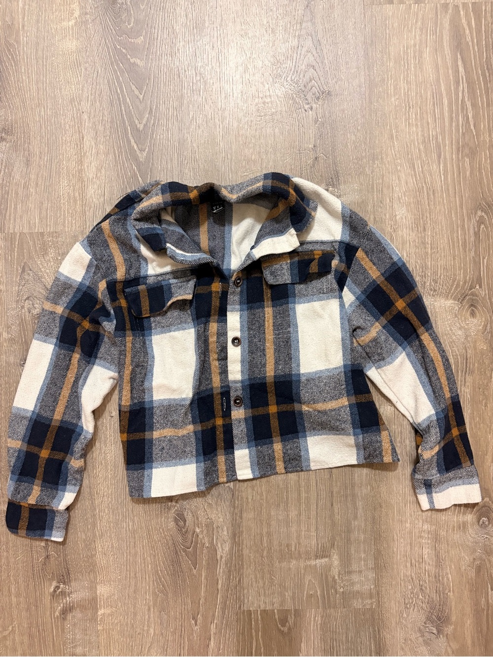 Women’s Plaid Shacket Jacket - Blue, Cream & Brown
